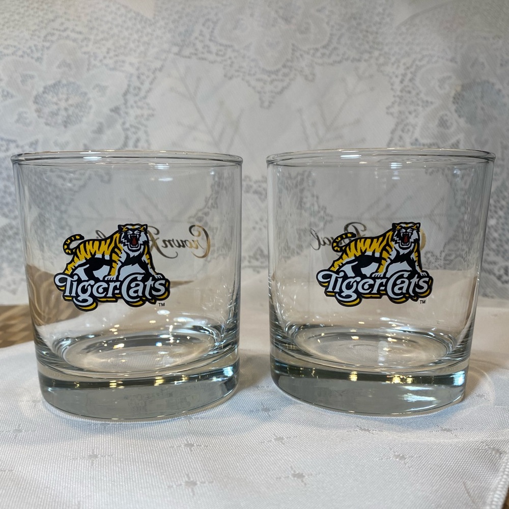 Hamilton, CFL Tiger Cats whiskey, glasses set of two limited edition